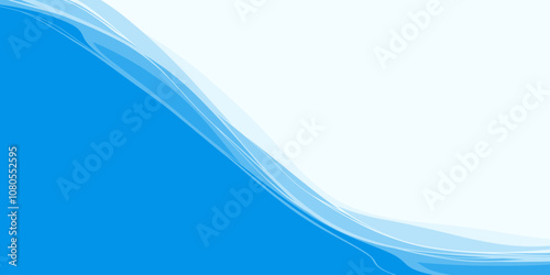 Sea Waves in Cartoon Flat Style with Blue Tones and Clear Sky. Vector background with ocean waves