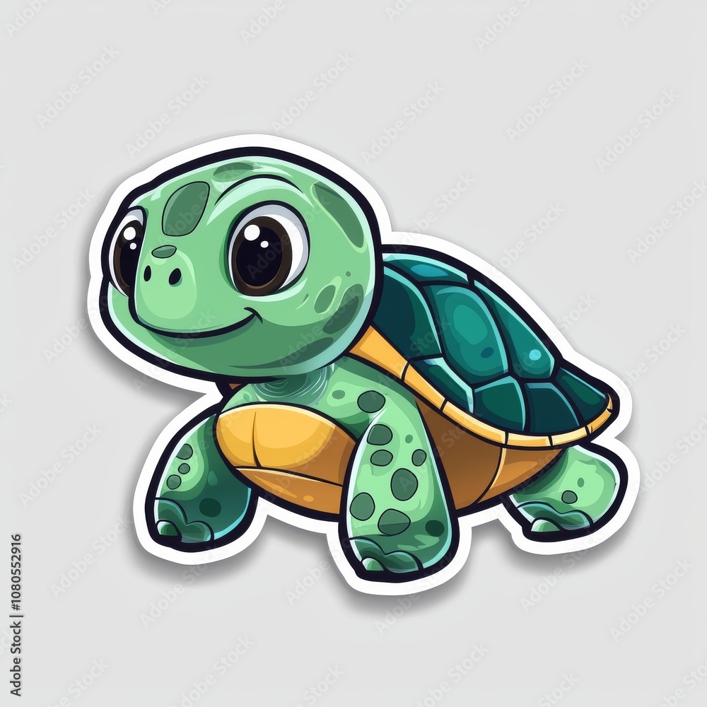 Fototapeta premium This cheerful baby sea turtle illustration is perfect for stickers, apparel, or any project needing a touch of marine charm.