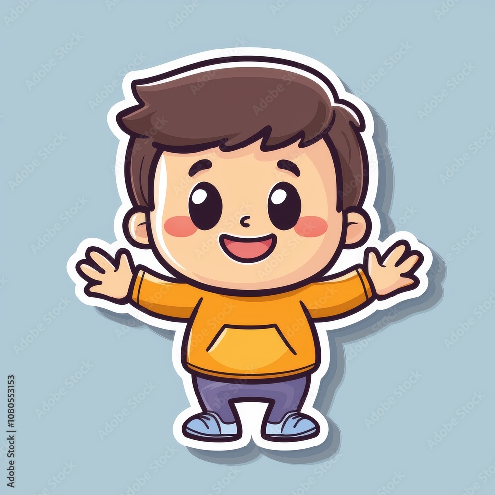 A cheerful cartoon boy stands with open arms, a big smile on his face. A cheerful cartoon boy stands with open arms, a big smile on his face.