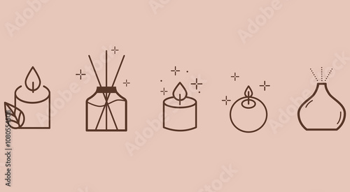 set of candle and diffuser icon, aroma products