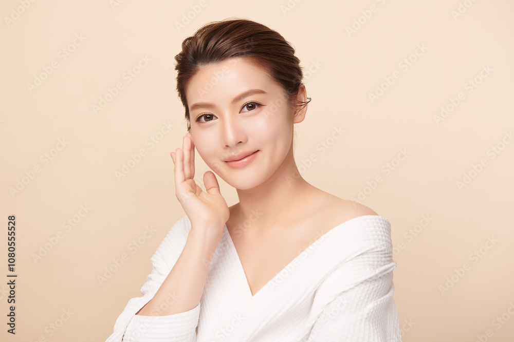 Beautiful young asian woman with clean fresh skin on beige background, Face care, Facial treatment, Cosmetology, beauty and spa, Asian women portrait. Beautiful young asian woman with clean fresh skin on beige background, Face care, Facial treatment, Cosmetology, beauty and spa, Asian women portrait.