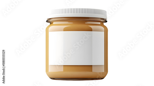 Peanut butter jar with a white label on a transparent background. isolated background. photo