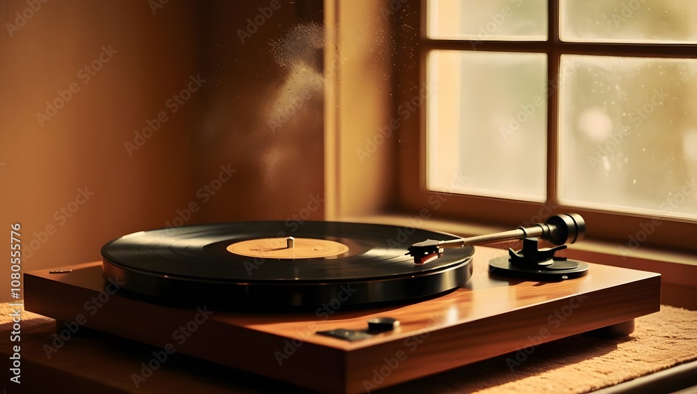 Obraz premium Playing vinyl record cozy room still life warm light close-up nostalgia