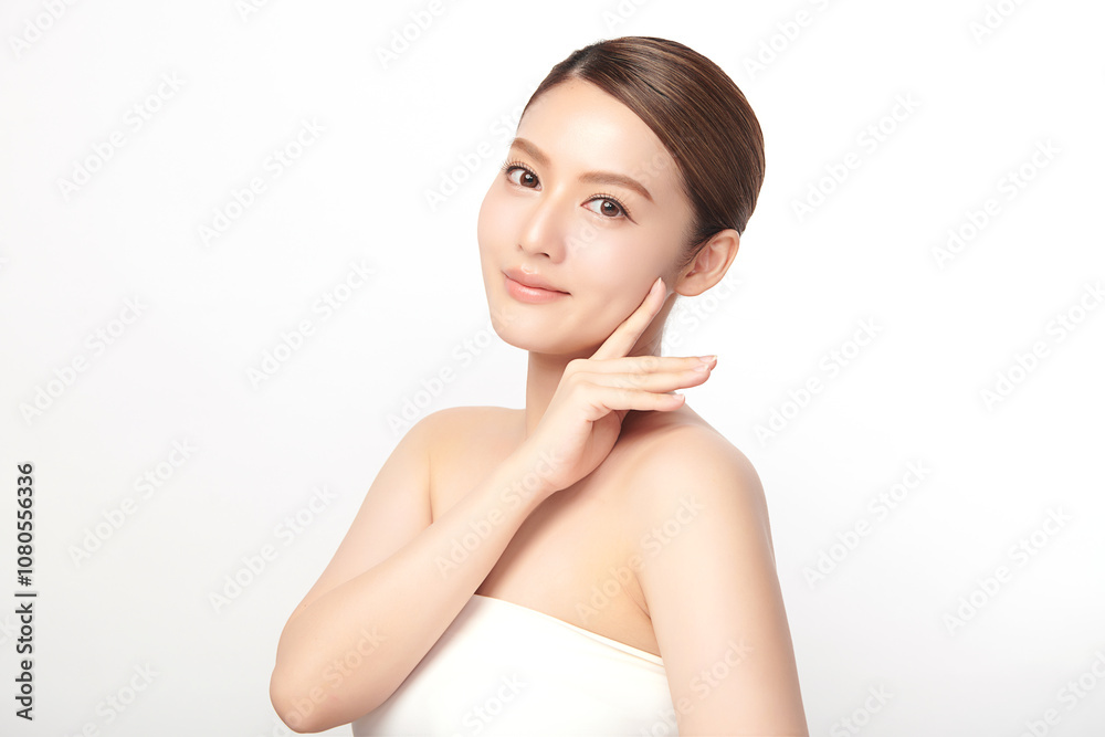 Beautiful young asian woman with clean fresh skin on white background, Face care, Facial treatment, Cosmetology, beauty and spa, Asian women portrait. Beautiful young asian woman with clean fresh skin on white background, Face care, Facial treatment, Cosmetology, beauty and spa, Asian women portrait.