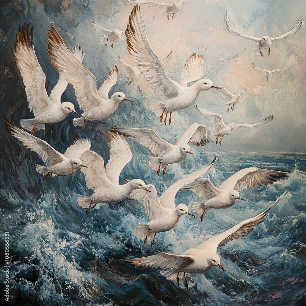 Seagulls Soaring Above Stormy Ocean Waves: A Captivating Wildlife Photography Seagulls Soaring Above Stormy Ocean Waves: A Captivating Wildlife Photography