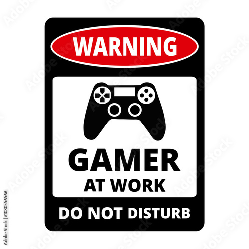 Red and black banner of do not disturb gamer at work isolated on a white background