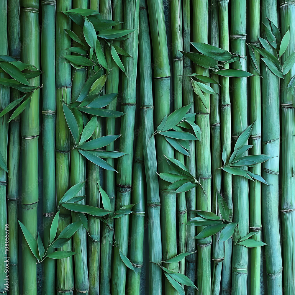 Obraz premium Photo Lush Green Bamboo Stalks and Leaves Background
