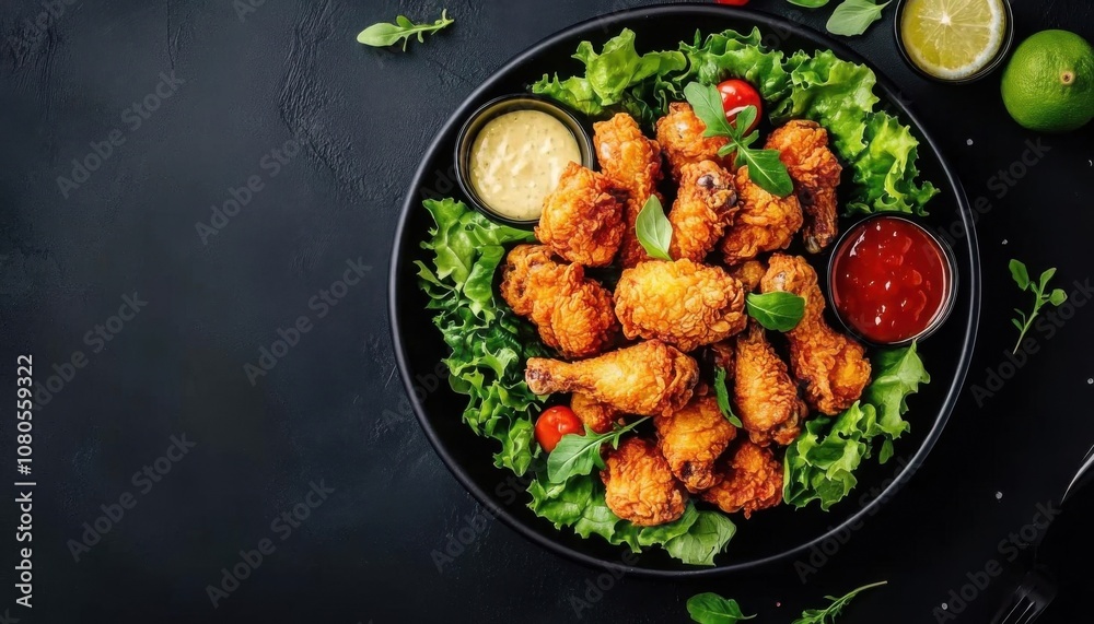 Casual picnic with golden brown fried chicken Casual picnic with golden brown fried chicken