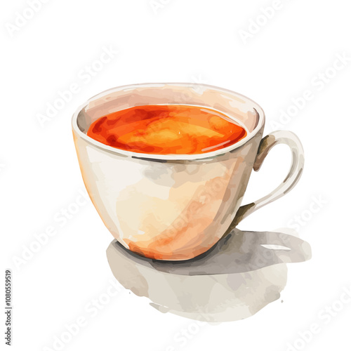 A watercolor painting of Cup of Tea, isolated on a white background. Cup of Tea vector.