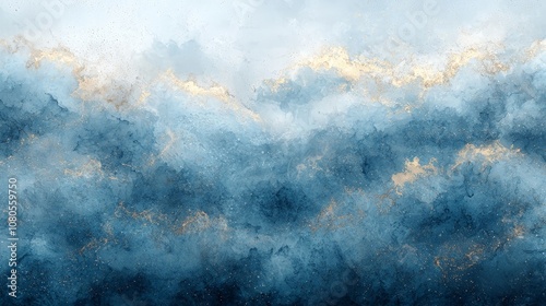 A serene abstract depiction of clouds in shades of blue and gold, evoking calmness.