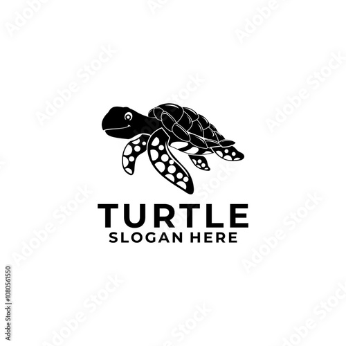 Turtle logo design template, Turtle Cartoon on Silhouette Logo vector icon photo