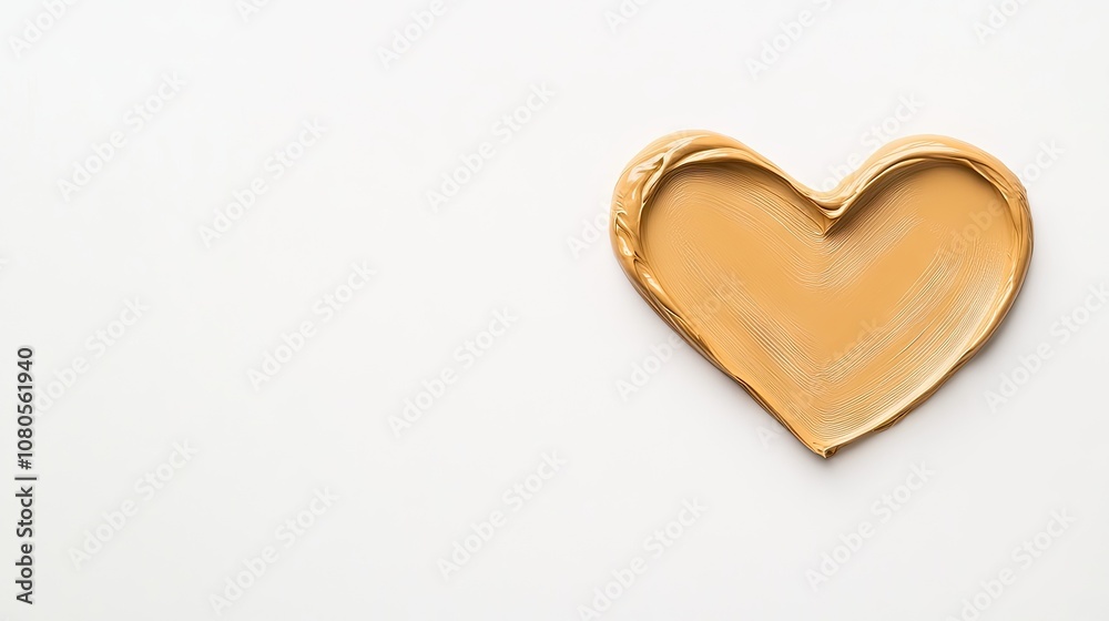Heart-shaped strokes of liquid foundation in warm tones on a white background for beauty branding and cosmetic creativity Heart-shaped strokes of liquid foundation in warm tones on a white background for beauty branding and cosmetic creativity