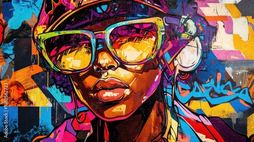 80s urban scene with vibrant graffiti and bold streetwear outfits, bringing retro hip hop energy to life
