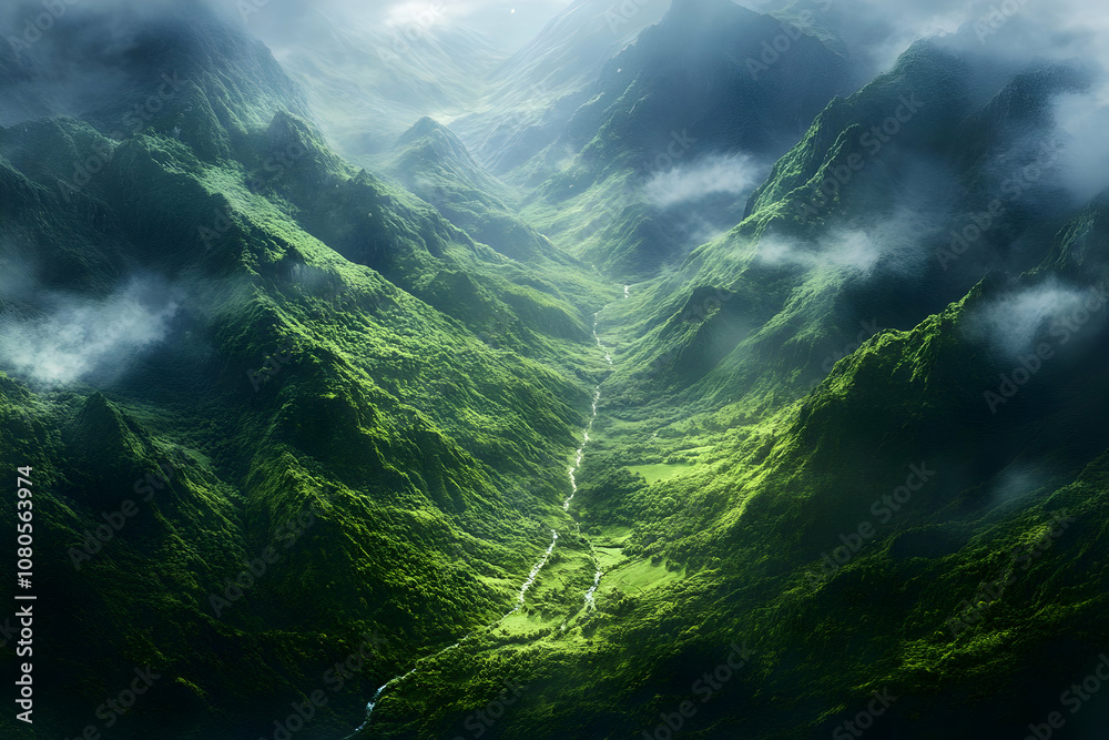 Illustration Green Valley Landscape Mountains Nature Illustration Green Valley Landscape Mountains Nature