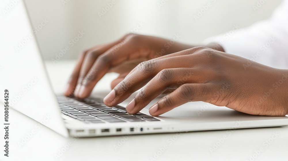 Typing hands on laptop keyboard, showcasing focus and productivity in modern workspace. image captures essence of work and technology in serene environment Typing hands on laptop keyboard, showcasing focus and productivity in modern workspace. image captures essence of work and technology in serene environment