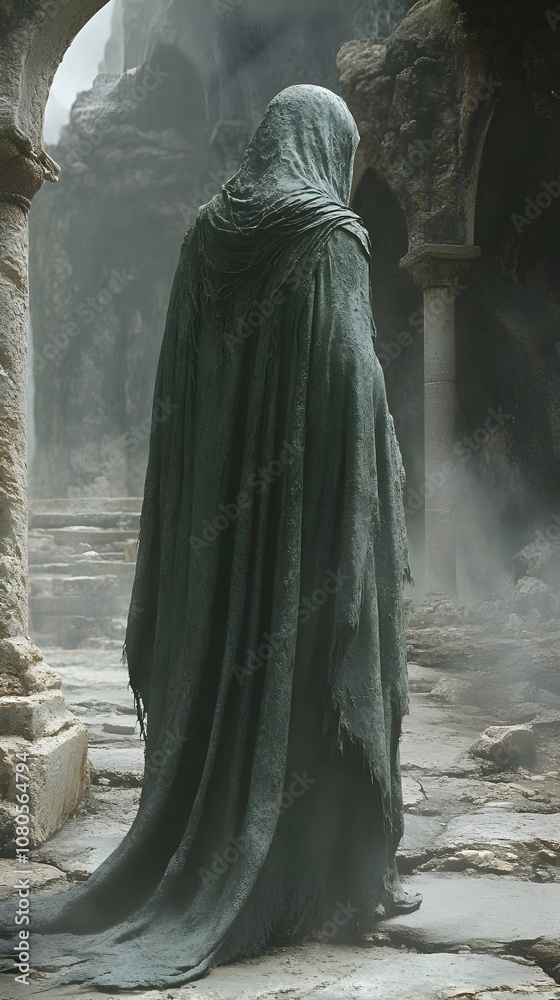 Illustration - Cloaked Figure in Ancient Ruins Illustration - Cloaked Figure in Ancient Ruins