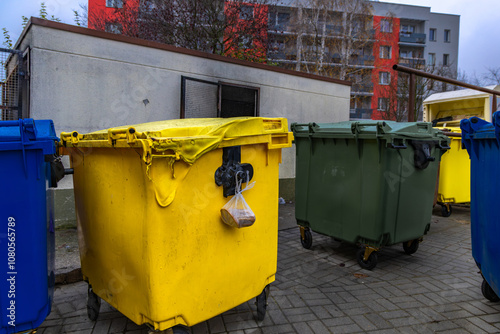 A shelter and garbage bins set on fire photo