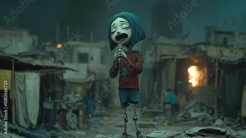 Animated Character in Gritty Urban Setting photo