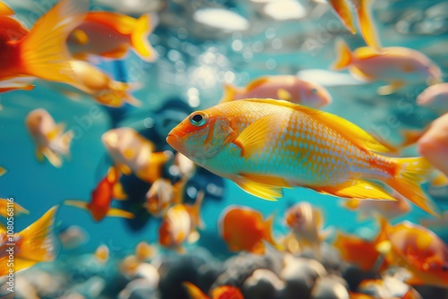 Marine Protected Areas are crucial for effective ocean conservation. A vibrant underwater scene showcasing colorful fish swimming among coral, creating a lively marine environment. photo