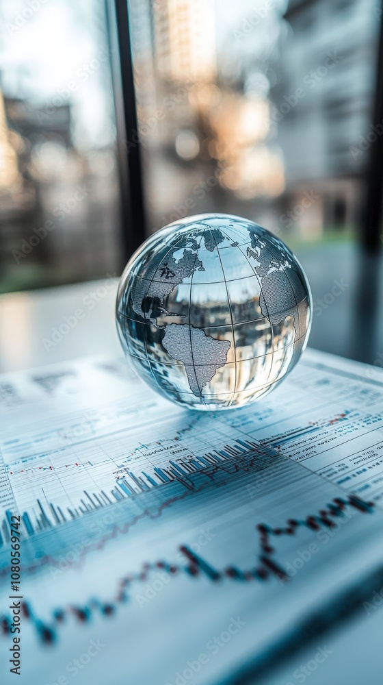 A transparent glass orb rests on financial printouts, displaying a world map, signifying globalization and the interconnectedness of the modern financial world. A transparent glass orb rests on financial printouts, displaying a world map, signifying globalization and the interconnectedness of the modern financial world.