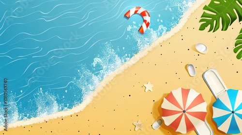 Summer Beach and White Beach Wave Water Background - a serene and refreshing top view visual. The summer beach and wave create a calming and picturesque scene.