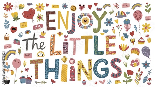 Enjoy the Little Things Illustartion,Typography,Banner,Poster T-shirt Design Motivational Quote