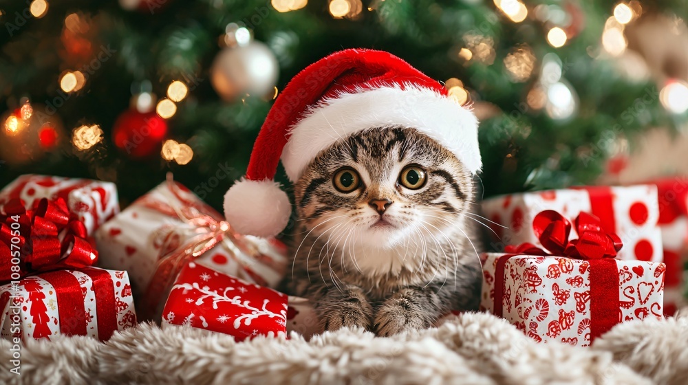 Holiday Kitty with Santa Hat and Presents Holiday Kitty with Santa Hat and Presents