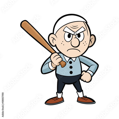 A angry man with baseball bat vector cartoon illustration
