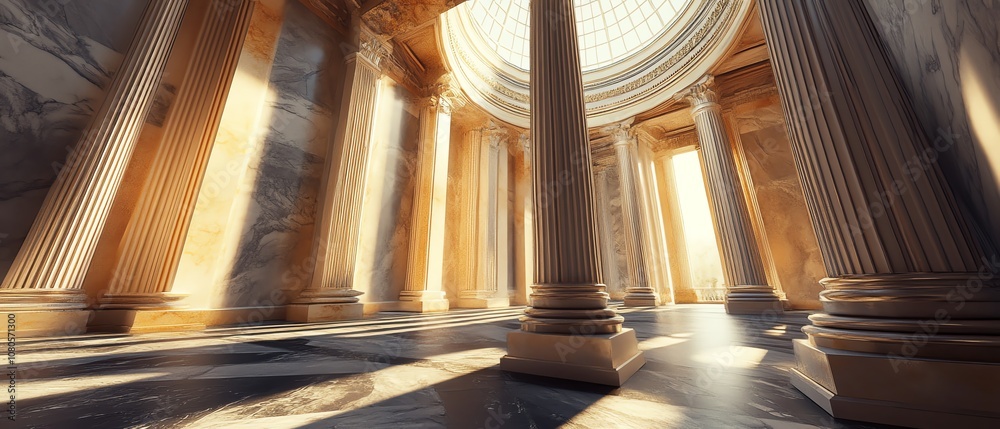 Capture a majestic, marble-inspired legislative building from a dramatic low-angle view Play with shadows and light to enhance the grandeur Capture a majestic, marble-inspired legislative building from a dramatic low-angle view Play with shadows and light to enhance the grandeur