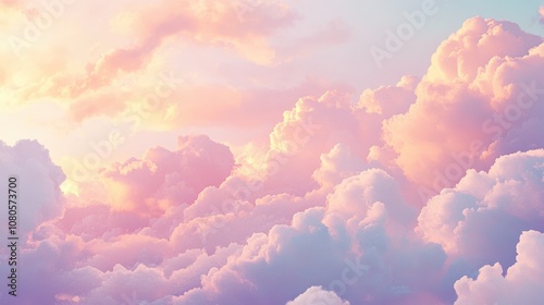 Breathtaking sunset clouds over serene pastel sky nature scene soft glow environment tranquil viewpoint dreamy concept for visual serenity photo