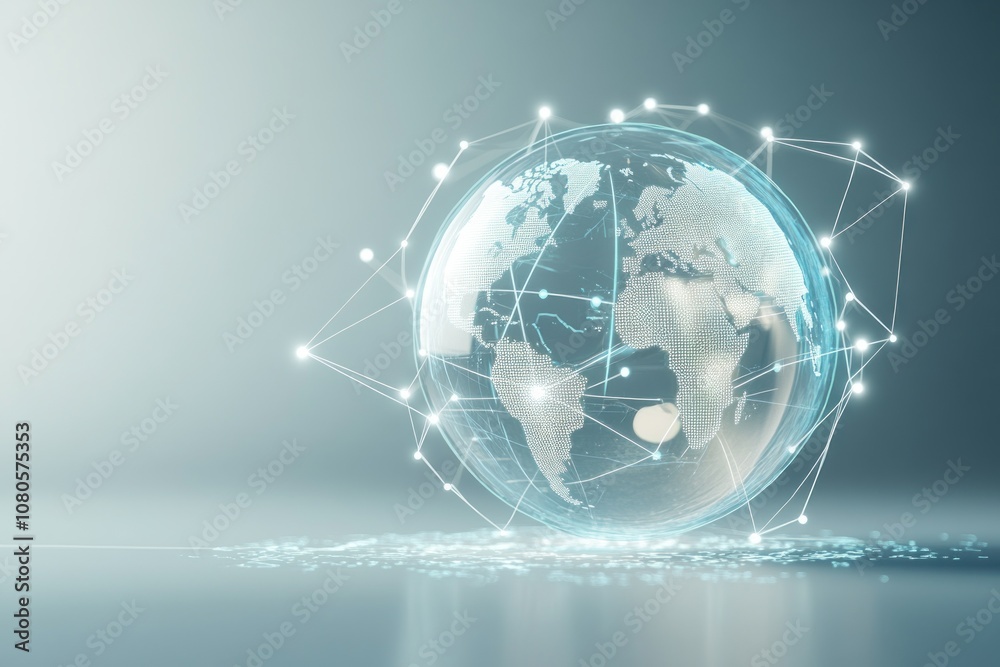 Fototapeta premium A digital globe surrounded by network connections, symbolizing global communication and technology.