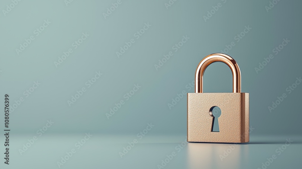A modern golden padlock on a minimalist surface symbolizes security and protection in the digital age. A modern golden padlock on a minimalist surface symbolizes security and protection in the digital age.