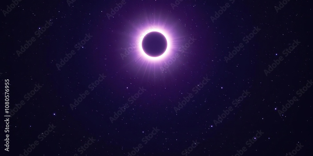 Fototapeta premium Deep purple starry night sky with a solar eclipse occurring at the center, universe, space