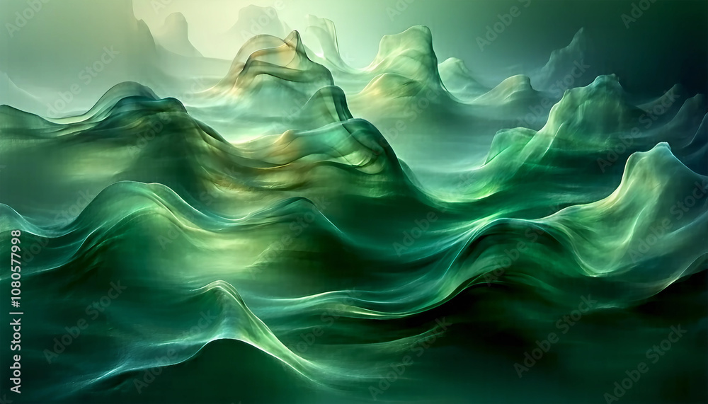 Fabric texture. Fabric flutters in waves. Folds of green fabric Fabric texture. Fabric flutters in waves. Folds of green fabric