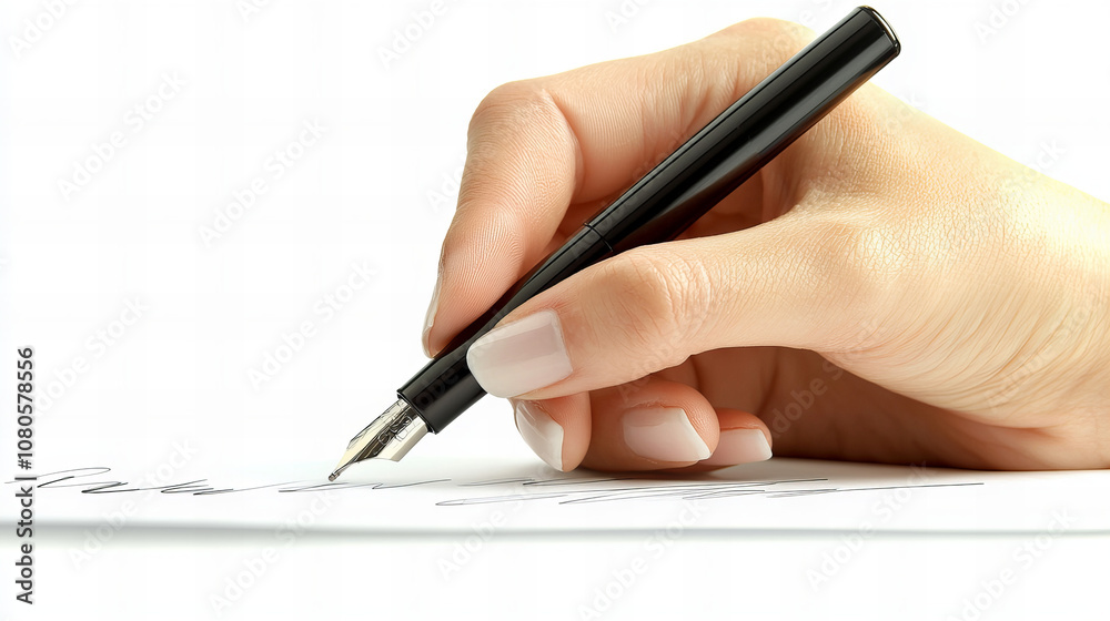A hand is writing on a piece of paper with a pen A hand is writing on a piece of paper with a pen