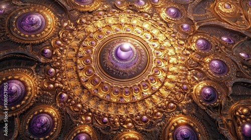 Shining Mandala in Gold and Purple with Glowing Effect