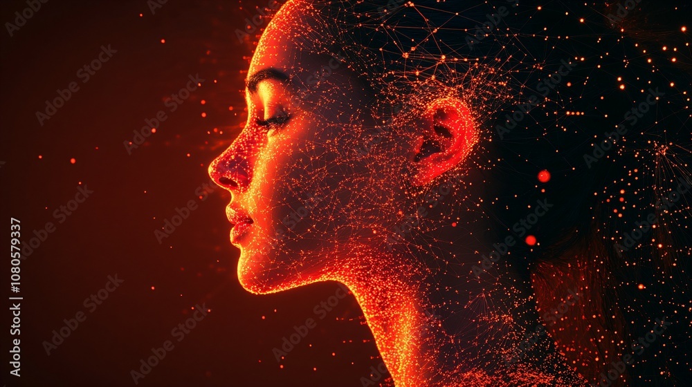 A luminous side profile depicting a futuristic vision, with glowing red cybernetic elements comprising a web-like structure, symbolizing advanced digital connectivity. A luminous side profile depicting a futuristic vision, with glowing red cybernetic elements comprising a web-like structure, symbolizing advanced digital connectivity.