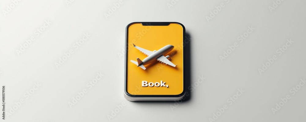 Booking a flight on smartphone digital workspace graphic design minimalist setting close-up view phone and plane concept Booking a flight on smartphone digital workspace graphic design minimalist setting close-up view phone and plane concept