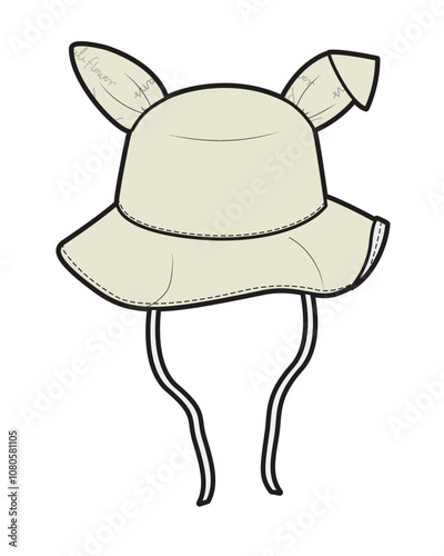 Novelty bucket hat for girls technical drawing vector template.