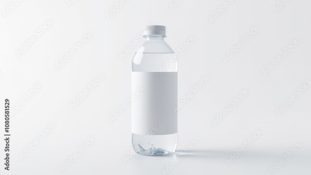 Stylish water bottle with stickers mockup featuring a blank label, realistic reflections, and soft shadows for brand displays. Stylish water bottle with stickers mockup featuring a blank label, realistic reflections, and soft shadows for brand displays.