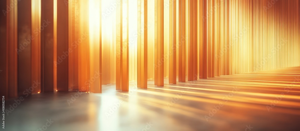 Golden light rays stream through a forest of vertical columns, creating a dramatic and surreal scene. Golden light rays stream through a forest of vertical columns, creating a dramatic and surreal scene.