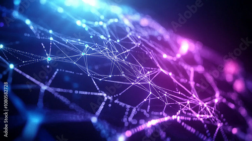 Stylized graphic of interconnected points and lines, visualizing data exchange and network connections in a digital ecosystem. Suitable for themes around data science, artificial i