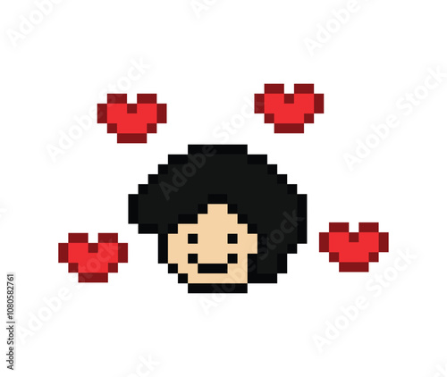 Cute pixel cartoon 8bit character man feel love happy happiness heart emotion lifestyle decoration life style 8 bit male boy happy mood game isolated PNG vector.