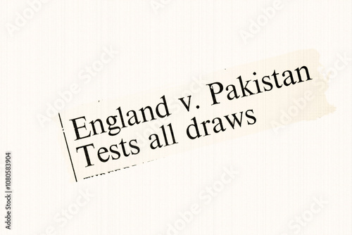 England v. Pakistan Tests all draws - news story from 1973 UK newspaper headline article title in sepia