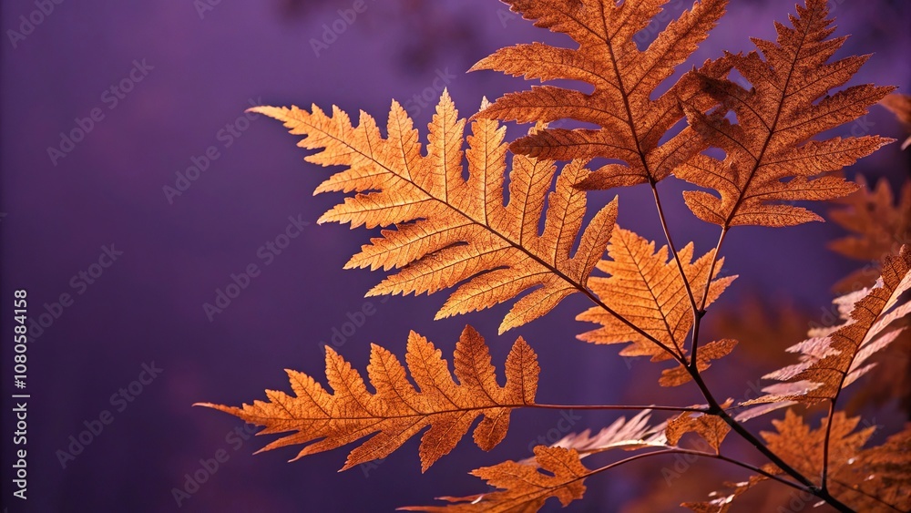 intricate orange metallic leaf cluster against a deep violet background, decorative elements, metallic colors, ornamental leaves, nature-inspired art intricate orange metallic leaf cluster against a deep violet background, decorative elements, metallic colors, ornamental leaves, nature-inspired art