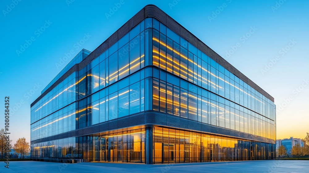 A modern data center office building with glass facade A modern data center office building with glass facade
