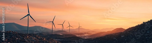 Wallpaper Mural A stunning sunset overlooking wind turbines, showcasing renewable energy and nature's beauty in harmony. Torontodigital.ca