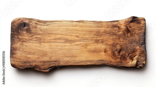 Rustic Wooden Plank on White Background Ideal for Culinary Presentations, Crafts, Home Decor, or Nature-Inspired Designs with Unique Grain Patterns