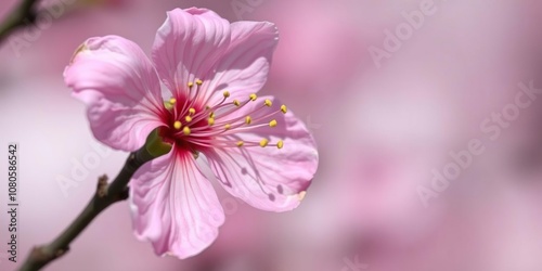 Close-up shot of a single pink sakura flower, pink color, detailed bloom, petal texture