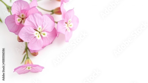 Close-up shot of delicate pink Malva thuringiaca blooms against a clean white surface, botanical focus, pink tree mallow, white background photo